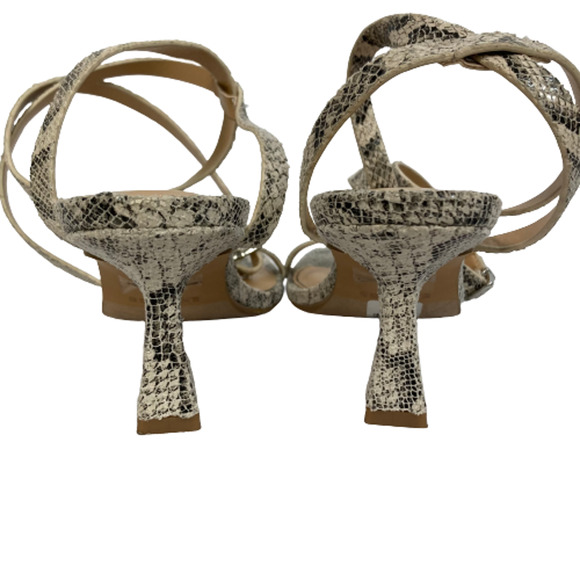 Express Sandals Womens Sz 6 Ivory Black Snake Print Ankle Strap Square Toe Heel - Picture 3 of 7